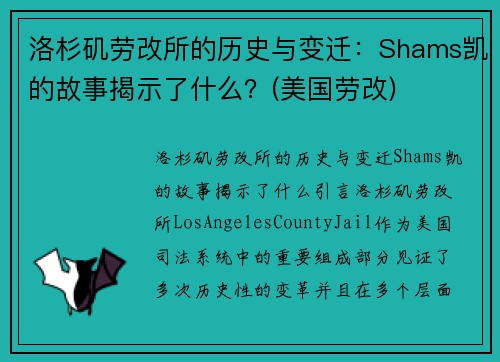 洛杉矶劳改所的历史与变迁：Shams凯的故事揭示了什么？(美国劳改)