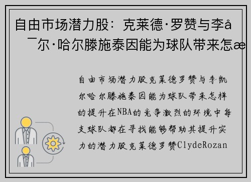 自由市场潜力股：克莱德·罗赞与李凯尔·哈尔滕施泰因能为球队带来怎样的提升？